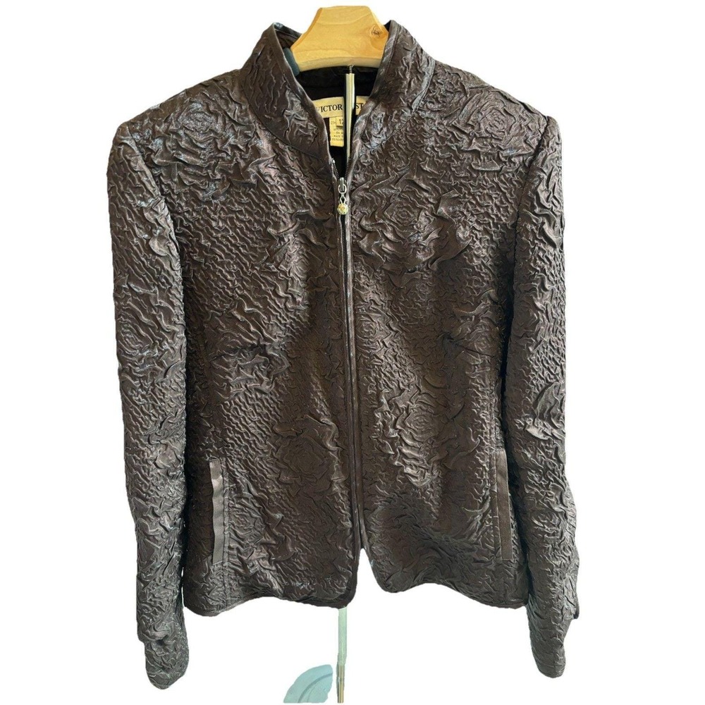 Vintage Victor Costa Y2K Chocolate Rose Matelassé Occasion Jacket - Size 12